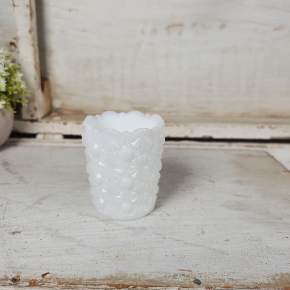 Vintage Mosser White Daisy Button Milk Glass Toothpick Holder- Neutral Decor